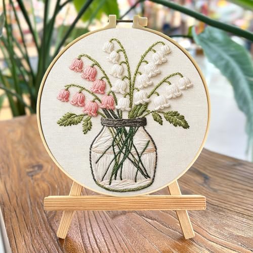 FRANDEK DIY Lily of the Valley Stamped Embroidery Kit with Hoop for Adults - Image 2