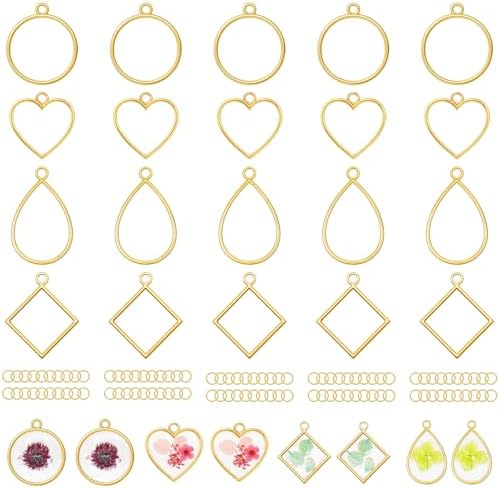 Gartful Open Bezels for Resin Jewelry Making, Smooth Hollow Frame Pendants with 100PCS Jump Rings, Craft Bezels for Necklace, Earrings, Craft Supplies, 4 Styles(Round, Heart, Square, Teardrops) by Gartful
