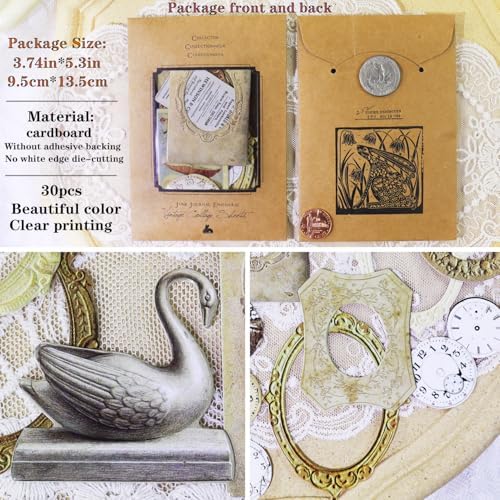 Vintage Junk Journal Items Kit Pre Cut Paper Cards Cutout Cardstock Art Aesthetic Decor Hollow Out Craft Elements Small Embellishments Supplies for Adults Scrapbook Pack (Photo Frame Yellow) - Image 2
