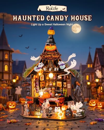 Rolife Halloween Haunted Candy House DIY Miniature House Kits with 9 LED Lights, Beginner-Friendly Tiny House Model Building Kits, Spooky Halloween Tabletop Decor, DIY Creative Hobby Gifts for Teens - Image 2