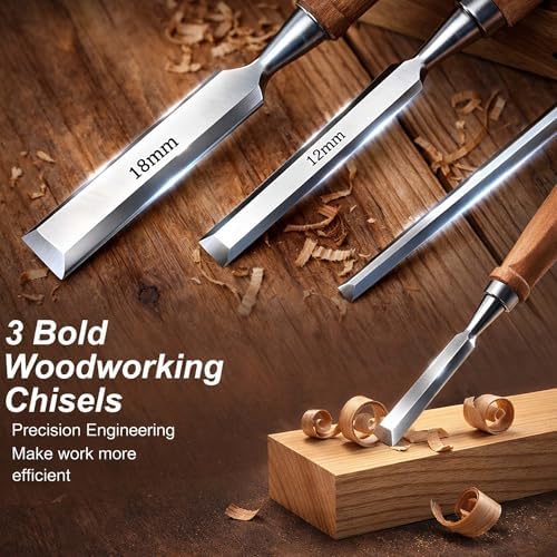 Wood Carving Kit, 25Pcs Complete Whittling Kit - 9 Walnut Handles Wood Carving Knife, 5 Detail Knifes, 3 Chisels, Professional Woodworking Tool Set for Beginners DIY Crafts & Gifts - Image 5