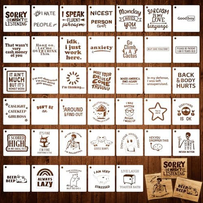 40pcs Stencils for Crafts Reusable, Funny Sarcastic Wood Burning Stencils by Bafeil