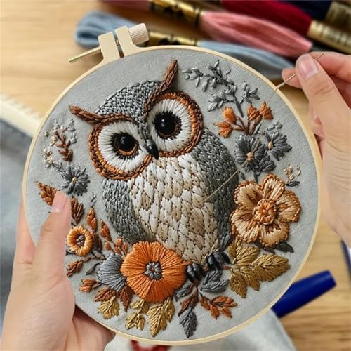 Huacan Embroidery Kit for Beginners Adults Includes Stamped Owl Pattern, Hoop, Color Threads,Tools,Easy to Follow Instruction - Image 4