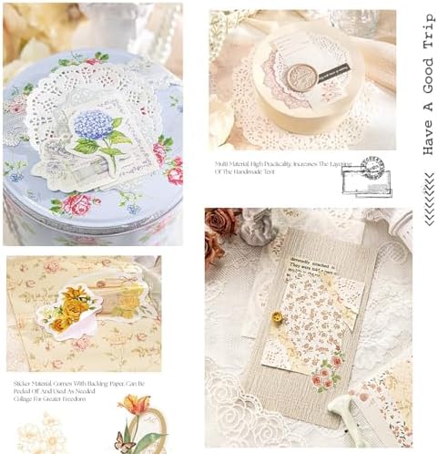 Doraking 100pcs Vintage Floral Scrapbook Paper Journaling Stickers Assorted Set, Material Paper Memo Junk Journal Supplies for Bullet Journaling Retro Crafts Planner Collage Card Album - Image 5