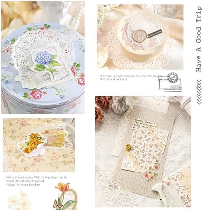 Doraking 100pcs Vintage Floral Scrapbook Paper Journaling Stickers Assorted Set, Material Paper Memo Junk Journal Supplies for Bullet Journaling Retro Crafts Planner Collage Card Album - Image 5