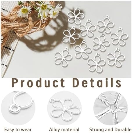 30PCS Open Bezel Pendants, Hollow Flower Alloy Frame Charms for Resin Jewelry Making, DIY Earrings Necklace Bracelet Craft Supplies - Image 4