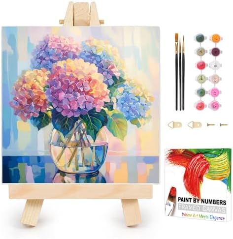 AUKELHJ Framed Paint by Numbers Kit for Adults, Hydrangea, 10x10 inch by Unknown