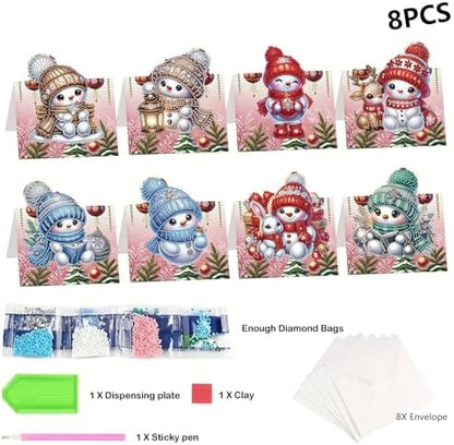 jinglinhh 8pcs Diamond Art Painting Christmas Snowman Greeting Cards with Envelopes, DIY Card Making Kits for Adults, Diamond Art Postcards Christmas Cards Craft Gifts - Image 3