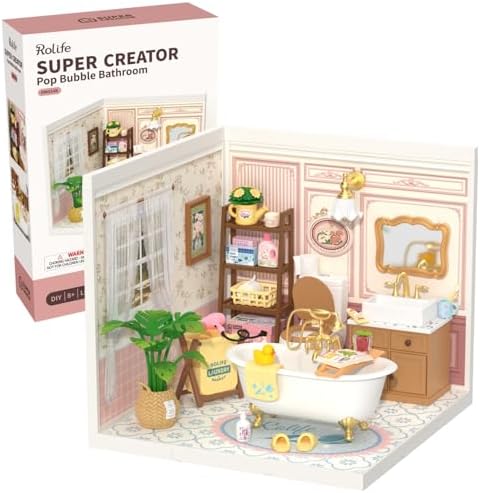 Rolife Super Creator-DIY Plastic Miniature House for Adults, Mini Blocks Model Kit Building Sets, DIY Crafts/Hobbies/Building Blocks Toys for Adults (Pop Bubble Bathroom) by Rolife