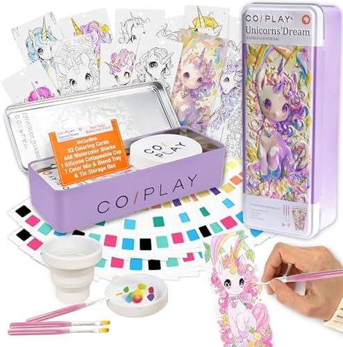 COIPLAY Watercolor Craft Kit, Paint Set, 648 Color Blocks, 52 Coloring Bookmarks, Unicorn Theme, Travel Gift for Kids & Adults by COIPLAY