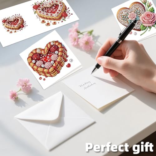 12Pcs DIY Diamond Art Greeting Cards Kit with Envelopes&Tools - Create Your Own Sparkling Birthday, Thank You, Holiday Cards for Adults & Beginners(Valentines Day Heart) - Image 7