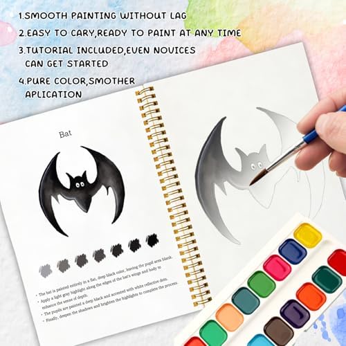 Magic Watercolor Workbook, Water Coloring Book, 12 Patterns, Fantasy Art Watercolor Kit for Beginners, Relaxing DIY Gift for Magic Lovers Painting Book, Adults and Women - Image 4