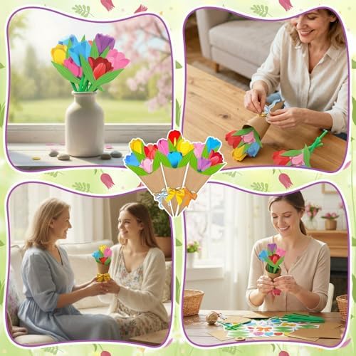 Motipuns 48 Set Graduation DIY Tulip Paper Crafts Flower Bouquet Craft Kit Bouquets Make Your Own Tulip Thankful Gifts for 2026 End of Year Last Day of School Gifts Home Classroom Activities - Image 6