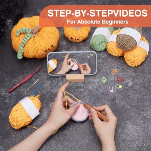 ACRNIGHEET 3Pcs Large Pumpkin Crochet Kit for Adults Beginners Halloween - Image 4