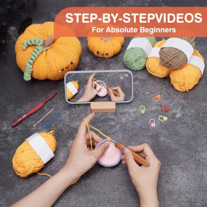 ACRNIGHEET 3Pcs Large Pumpkin Crochet Kit for Adults Beginners Halloween - Image 4