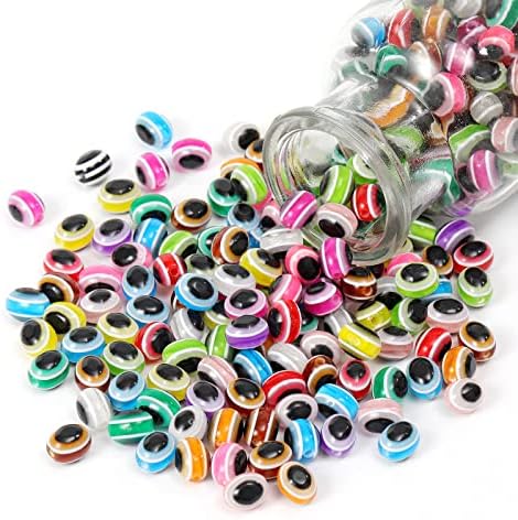 200pcs Oval Evil Eye Beads Handmade Resin Lampwork Bead 10mm Charms Spacer Beads with Elastic Rope for Bracelets Necklace Jewelry Craft Making (Oval-Multi-Color) by LUBINGSHINE