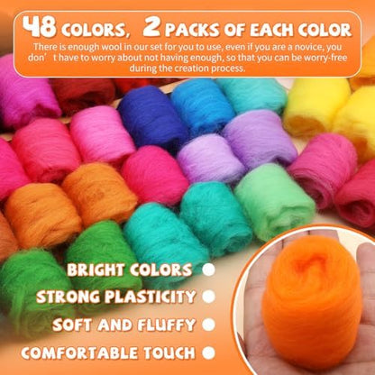Mayboos 96 Pcs Needle Felting Wool, 48 Colors Wool Roving 3g / Pack - Image 3