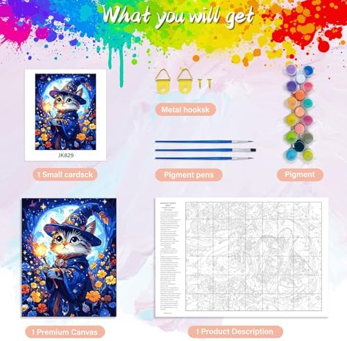 Yunnuo Cat Paint by Numbers Kit for Adults Beginner,Adult Paint by Number Kits on Canvas,Magic Cat and Flowers Paint-by-number Kits with Acrylic Paint & Brush,Great Choice for Decor and Gift(16x20 in) - Image 5
