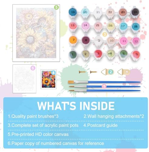 Paint by Numbers Kit for Adults, Sunflower DIY Acrylic Canvas Painting Set - Image 5