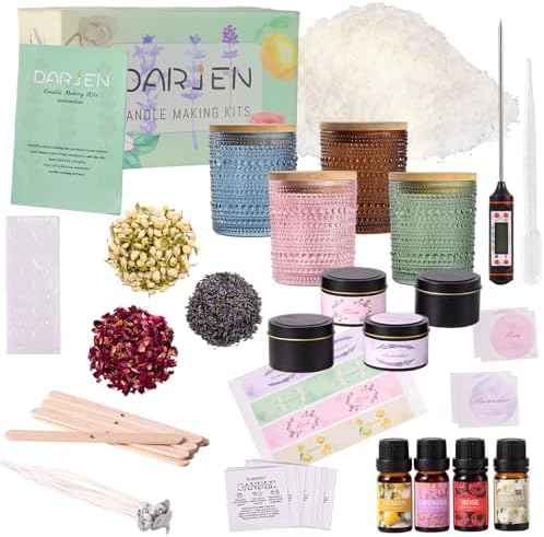 DARJEN Candle Making Kit for Adult, 4 Jars & 4 Tins Soy Wax Scented DIY Set by DARJEN