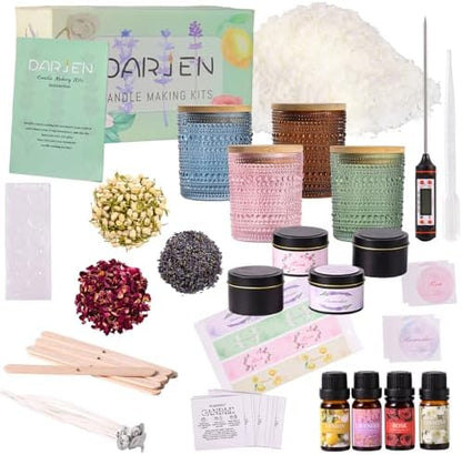 DARJEN Candle Making Kit for Adult, 4 Jars & 4 Tins Soy Wax Scented DIY Set by DARJEN
