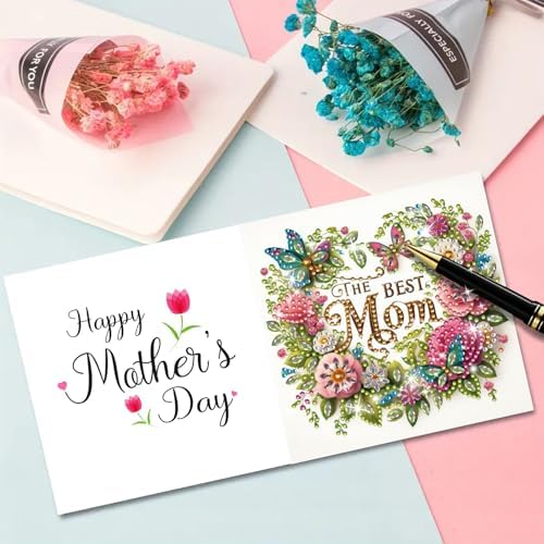 DIY Diamond Greeting Cards Set, 5D DIY Diamond Art Painting Festival Style Greeting Card, DIY Christmas Card Making Kits for Family Friends Handmade Gift-Mother's Day - Image 3