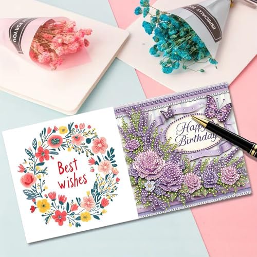 Christmas DIY Diamond Greeting Cards Set, 5D DIY Diamond Art Painting Christmas Style Greeting Card, Xmas Cards Making Kits for Family Friends Handmade Gift-#32-Happy Birthday - Image 3
