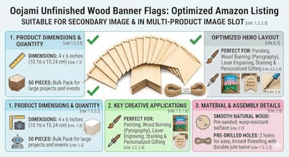 Oojami 50-Pack Unfinished Wood Banner Flags with Twine – Natural Wooden Pennant Ornaments for Crafts, Painting, Wood Burning, and Laser Engraving – Custom Blank Garland Kit for Party & Event Decor - Image 4