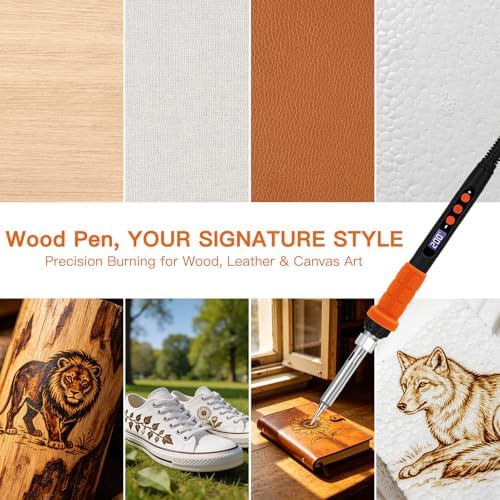 K KERNOWO Wood Burning Tool Kit for Adults & Teens | 17-Piece, Adjustable Temperature Pyrography Pen Set, 14 Premium Tips, Insulated Rubber Grip, For DIY Crafts Gift - Image 6