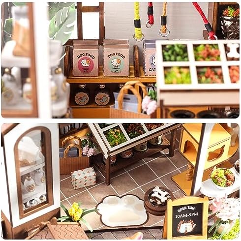 GuDoQi DIY Miniature House Kits, DIY Miniature Dollhouse Kit with Furniture, Tiny House Kits 1:24 Scale, Creative DIY Crafts for Adults, Christmas Day Birthday Gifts, Pet Shop - Image 5