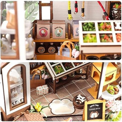 GuDoQi DIY Miniature House Kits, DIY Miniature Dollhouse Kit with Furniture, Tiny House Kits 1:24 Scale, Creative DIY Crafts for Adults, Christmas Day Birthday Gifts, Pet Shop - Image 5