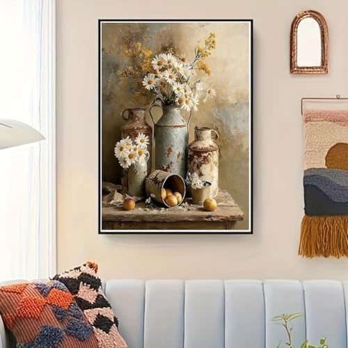 Daisy Flower Paint by Numbers Kit for Adults Framed Canvas, Frameworkless - Image 4