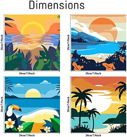 AOSGEDY 4 Pack Paint by Numbers for Adults and Kids Beginner，Landscape-Beach DIY Acrylic Painting Paint by Numbers Kits on Canvas for Kids Ages 4-8-12 Perfect for Home Wall Decor(8x8in) - Image 2