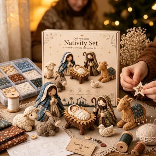 DIY Quilted Fabric Nativity Set Sewing Kit, Detailed Hand-Stitch Holy Family Manger Craft Set, Nativity Ornament Making Project for Home Display & Faith-Based Decor Creation for Adults，Type B - Image 3