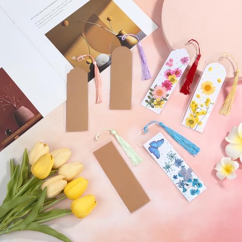 240 Pcs Kraft Paper Blank Bookmarks, 3 Sizes 2 Colors Bookmark Making Kit with 80 Pcs Clear Bookmark Sleeves & 80 Pcs Colorful Tassels, Paper Book Mark Bulk for DIY Crafts, Gift Tags, School Projects - Image 6