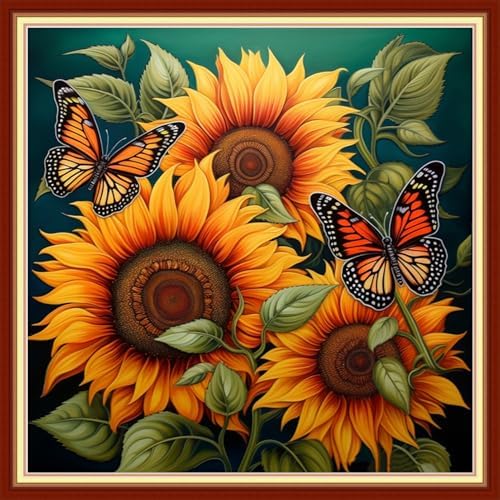 Joyhoor Stamped Cross Stitch Kits for Beginners, Needlepoint Kits for Adults, 11CT Counted Embroidery Kits-Magic Sunflower 18x18 inchs by JoyhoorCrossStitchKits