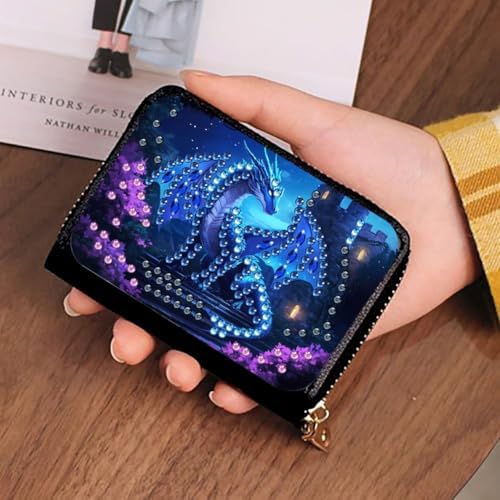 Santiway DIY Diamond Art Painting Kit - PU Leather Credit Card Holder Wallet & Coin Purse with Dragon Pattern, Zipper Organizer 4.33x3.14in for Adults​ - Image 2
