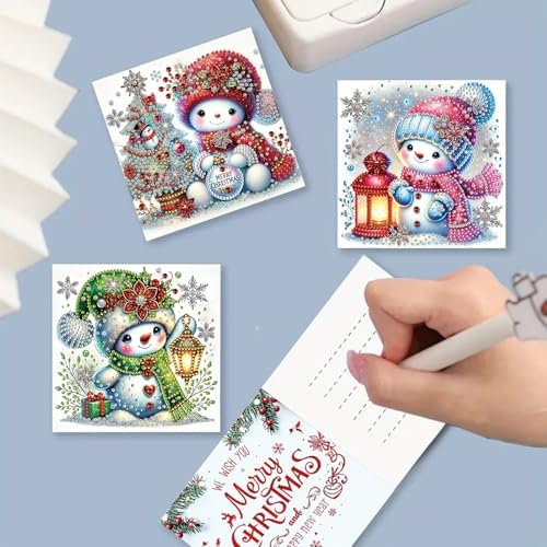 Christmas DIY Diamond Greeting Cards Set, 5D DIY Diamond Art Painting Christmas Style Greeting Card, DIY Christmas Card Making Kits for Family Friends Handmade Gift-#17-Snowman - Image 4