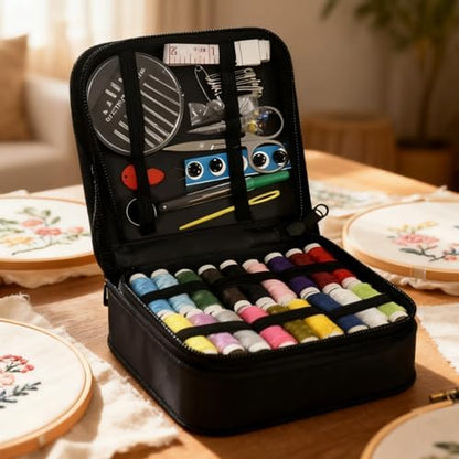 Tressify 29 Piece Diy Embroidery Book Set, Gray Cotton Linen, 18 Color Threads Included, Mini Sewing Kit For Beginners, Portable Travel Design - Image 2