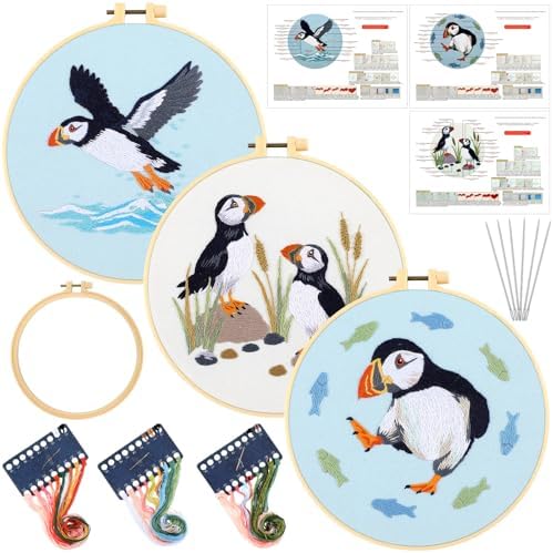Mindsoft 3 Set Needlepoint Kit for Beginners with Hoop,Sea Bird by Mindsoft