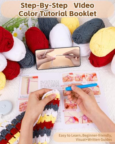 Aeelike Crochet Blanket Kit for Beginners, Colorful Mosaic Stripe,42PCS - Image 4
