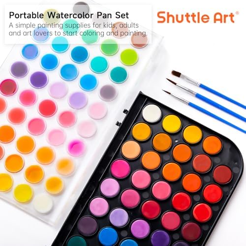 Shuttle Art 58 Pack Watercolor Paint Set, 48 Colors Watercolor Pan with 10 Paint Brushes for Beginners, Artists, Kids & Adults to Water Color Paint, Bullet Journal, Calligraphy Practice - Image 3