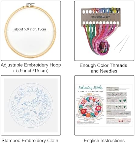 Louise Maelys Hummingbird Flower Embroidery Kit for Beginners Gift - Image 2