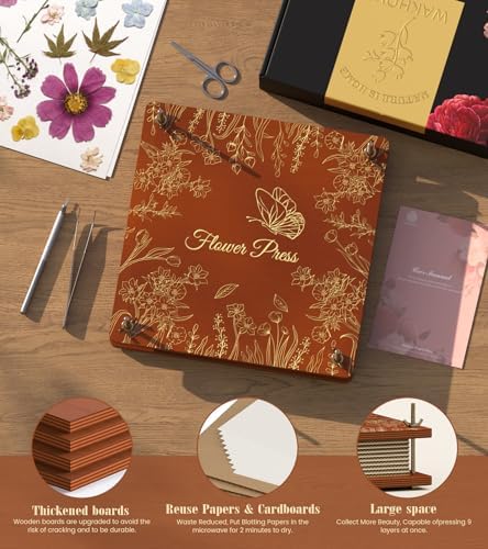 Wakhow Flower Press Kit, 11" x 11" Large Wooden Flower Press for Adult Teen - Image 4
