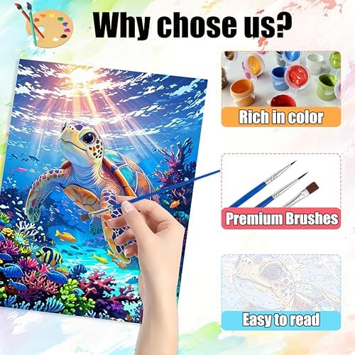 Yunruily Paint by Numbers for Adults - Sea Turtle Adult Paint by Numbers,Sea Turtle Painting by Numbers for Adults for Home Wall Decor and Birthday Gifts 16x20inch - Image 5