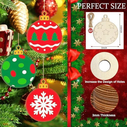 80PCS Wooden Christmas Ornaments to Paint, 8 Styles DIY Blank Unfinished Wood Christmas Ball Christmas Decoration Cutouts Ornament for Crafts Winter Hanging Decorations - Image 7