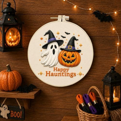 DIYDeligths Halloween Embroidery Kit for Beginners Adults Hand Needlepoint Craft Complete Featuring Pre Printed Pattern 7.87in Hoop Needles Threads and Guide for Craft Lovers (Ghost) - Image 2