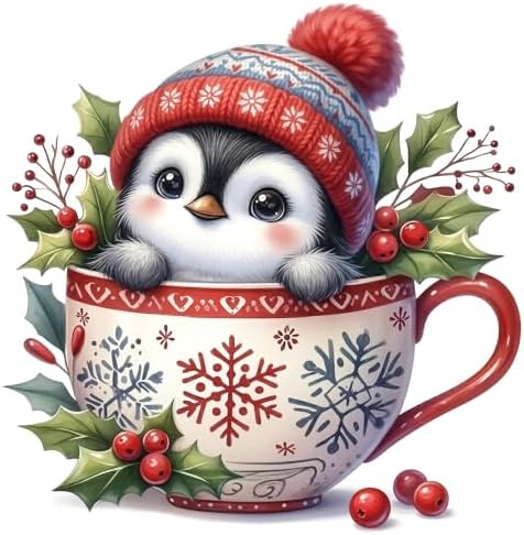 AuraDraw Christmas Stamped Cross Stitch Kits for Beginners Adults, Penguin Patterns Dimensions Needlepoint Art Crafts, Embroidery Kits for Beginners Adults for Home Decor 14x14inch by AuraDraw