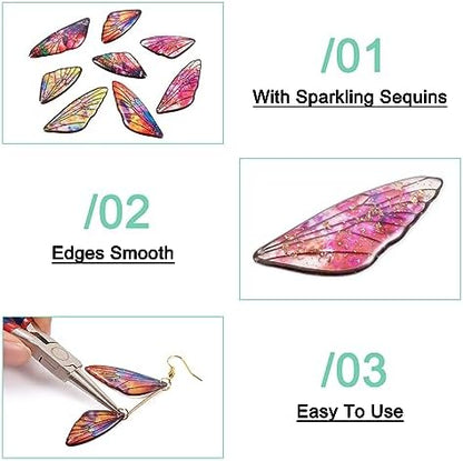 FASHEWELRY 56Pcs Resin Rainbow Butterfly Wings Charms Transparent Wings Earring Charms Feather Fairy Wings Pendants with Jewelry Findings for Crafts Jewelry Making - Image 7