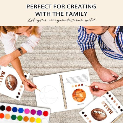 Easy Sports Balls Watercolor Workbook for Beginners, Water Coloring Book, 12 Different Patterns, 18 Colors Watercolor Paint Set, Stress Relieving, DIY Art Gift for Fans, Adults and Teens - Image 6